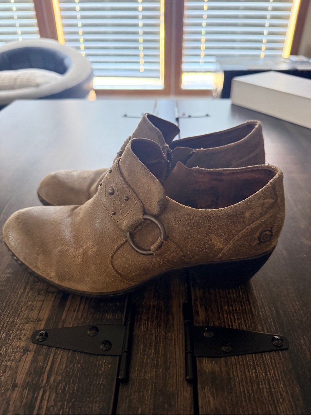 Women's Taupe Suede Ankle Shoes with Ring Accent